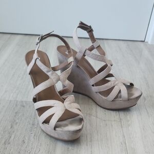 Tan Strappy Wedge Sandals
